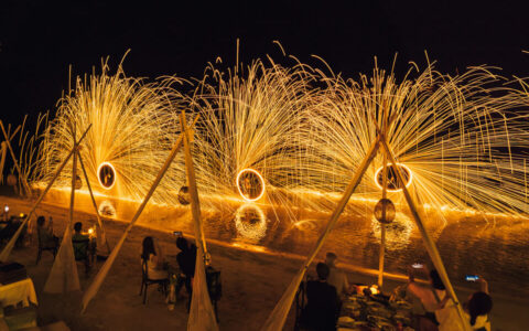 Romantic seafood dinner on the beach with fire show on Chaweng Beach